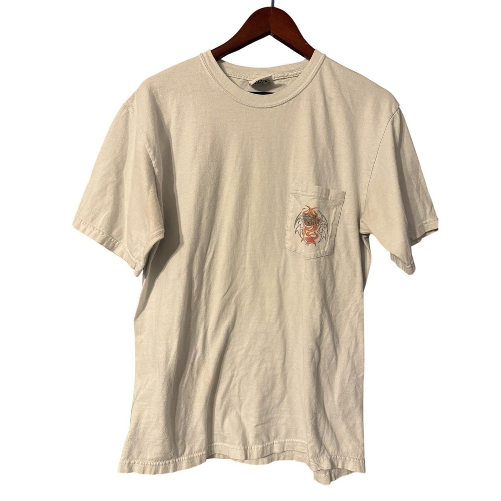 Vtg Harley Davidson Shirt Mens L White Pocket Logo Crew Neck Ocala Biker Graphic